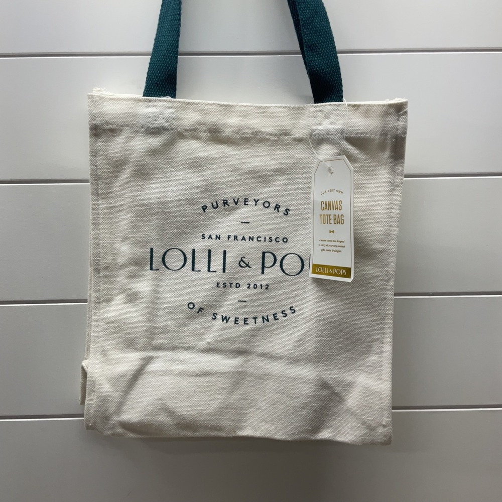 Lolli & Pops San Francisco Canvas Tote Bag Cream Teal Graphic Print NWT